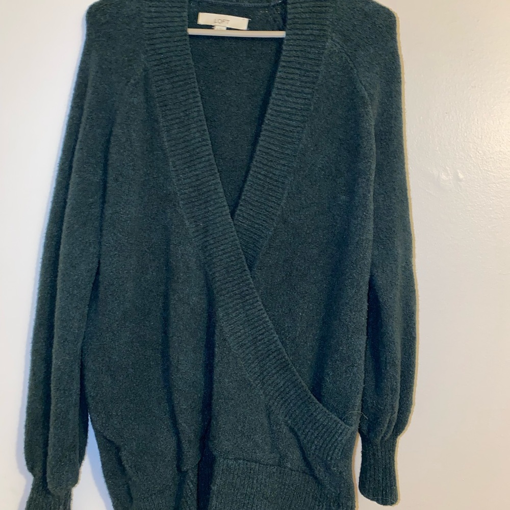 Loft Dark Green Open Front Sweater